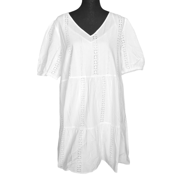 89th & Madison | NEW Women's White Eyelet Lace Boho Cottagecore Mini Dress - L - Picture 1 of 14